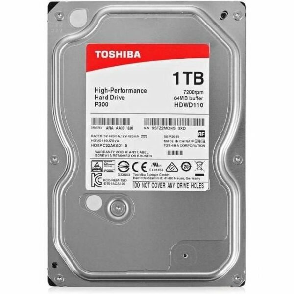 TOSHIBA 1TB 3.5“ SATA III 64MB 7.200rpm HDWD110UZSVA P300 series bulk 3
