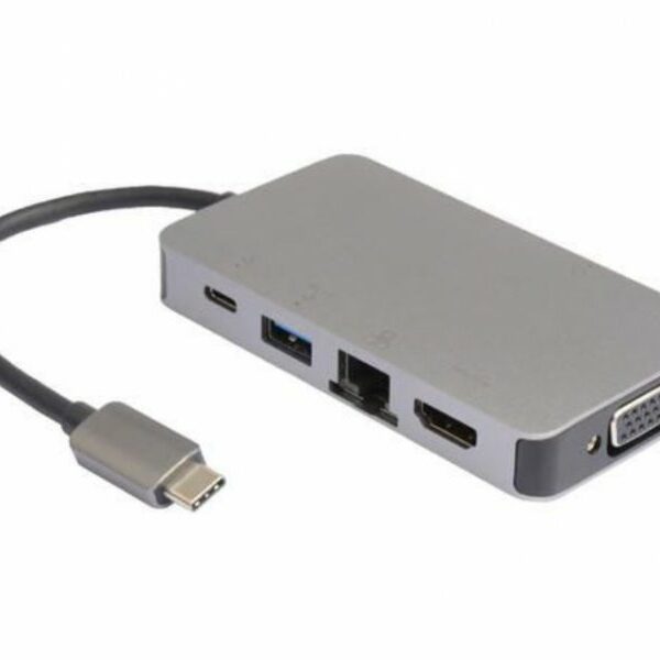 E-GREEN USB HUB Tip-C na HDMI + VGA + 2xUSB 3.0 + RJ45 + tip C (F)