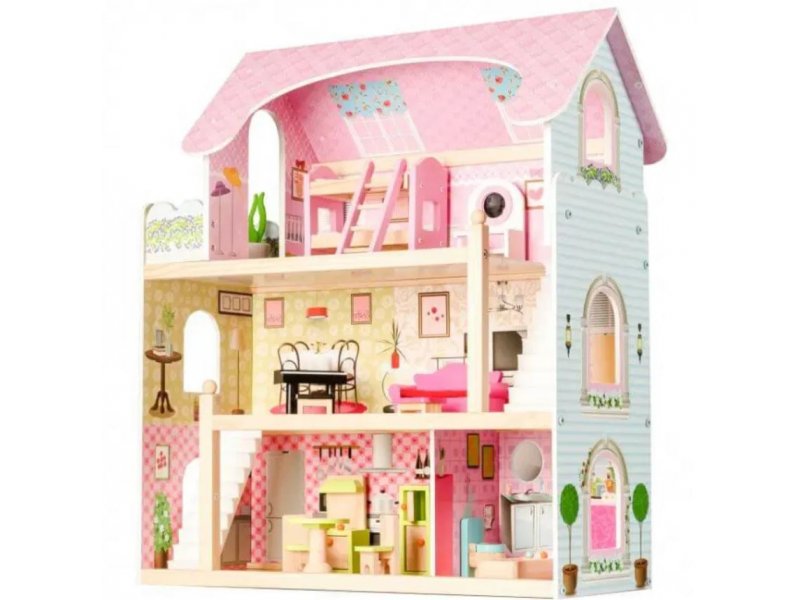 155315 eco toys drvena kucica za lutke fairy tale residence