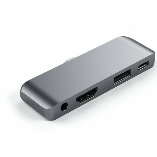 SATECHI Aluminium Type-C Mobile Pro Hub (HDMI 4k,1x Jack 3mm,1x USB-A,1x USB-C) – Space Grey