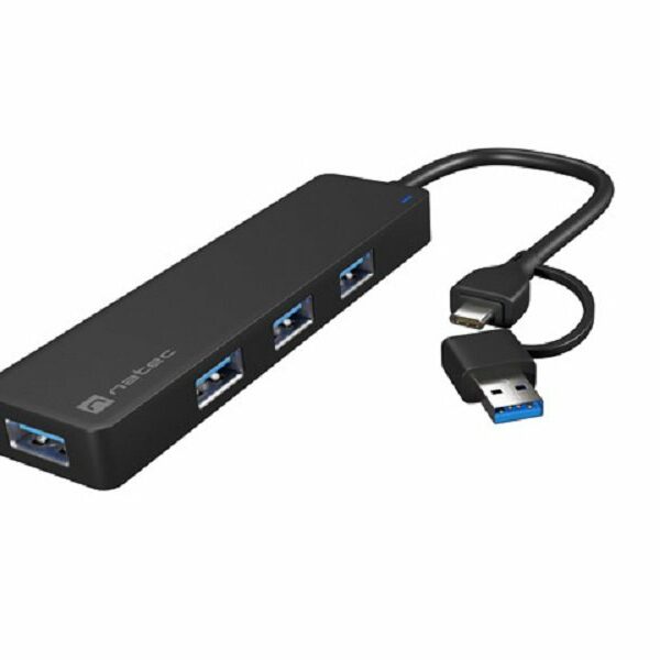 NATEC MAYFLY, USB 3.0 Hub, 4-Port, USB-A + USB-C Adapter, dužina kabla 15 cm (NHU-2023)