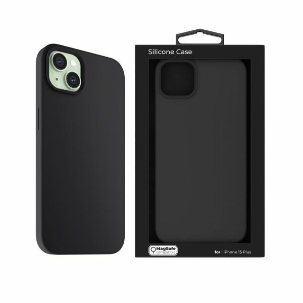 NEXT ONE Silicone Case for iPhone 15 Plus MagSafe compatible – Black (IPH-15PLUS-MAGCASE-BLACK)